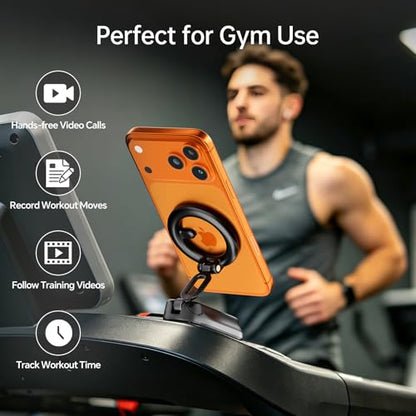 Magnetic Phone Holder for Gym, Zinc Alloy N52 Strong Magnet, Integrated Foldable Black Design, Compatible with MagSafe iPhone 17-12 & Android Phones, for Gym, Golf Cart, Car, Home & Office
