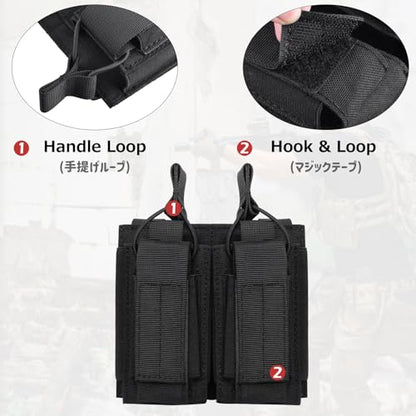 Azarxis Tactical Mini Belt Pouches, Multi-Purpose Small Battery Case Compact Utility EDC Card Slot Holder Waist Bags Military Molle Pack Sundries Storage Pack - color: #04 Black - Pistol Mag Pouch - 2 Pockets