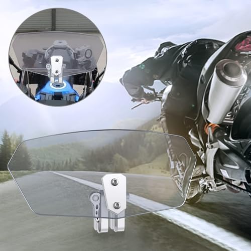 Justech Universal Motorcycle Windshield, Motorbike Windscreen Adjustable Clip On Windshield Extension Spoiler Wind Air Deflector Universal Fit for Motorcycles, Scooters-Smoke, Silver Bracket
