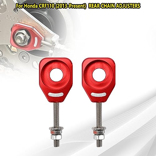 Canitu Red Rear Chain Adjusters,Motorcycle Billet Rear Axle Blocks Swingarm Spool Tensioner Tension Adjuster Accessories for Honda CRF110 2013-2024 - color: RED