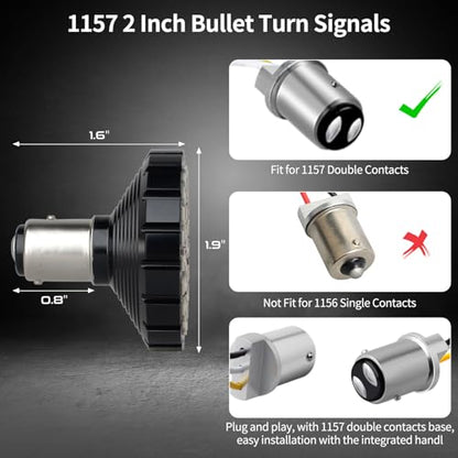 2" Bullet 1157 LED Turn Signals with Smoked Lens Cover, Motorcycle Front Turn Signal Running Light Compatible with Harley Davidson Street Glide, Sportster, Road King
