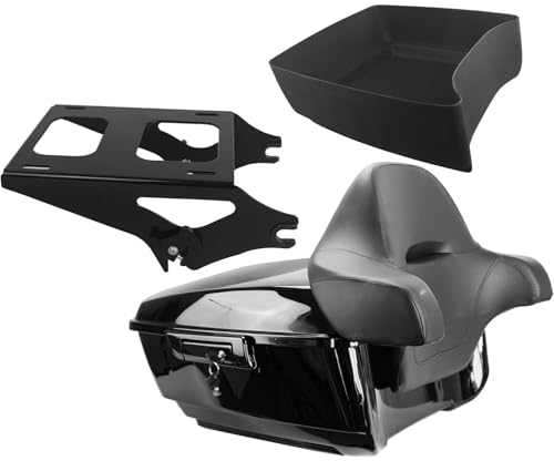 YHMOTO 13.7" King Tour Trunk+Around Backrest+Luggage Rack Fit for Harley Touring Road King, Road Glide, Street Glide,CVO 2014-2026 (King Tour Trunk+Around Backrest Pad+Mounting Rack) - color: King Tour Pack+Around Backrest Pad+Mounting Rack