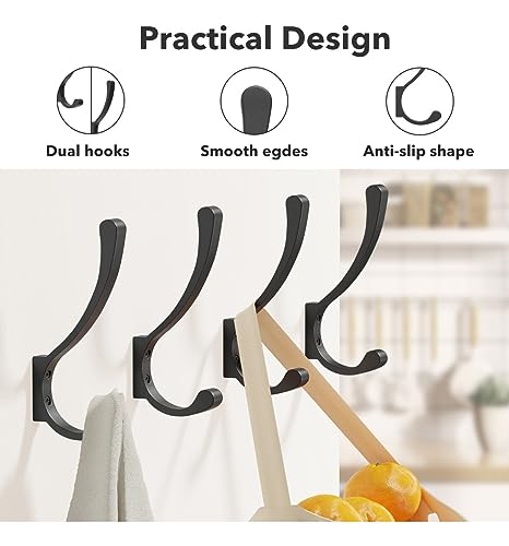 saffruff Wall Mount Coat Hooks, Heavy Duty Metal Hooks for Hanging Clothes, Backpack, Bag,Towel & Jacket, Strong 30 lbs Hold Closet Hanger, Black 4 Pack - color: Black, size: 4 Pack