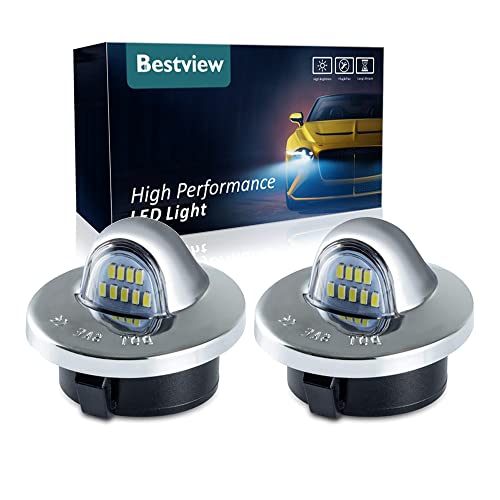 Bestview LED Chrome License Plate Lights Assembly Compatible with F150 F250 F350 F450 F550 Superduty Ranger Explorer Bronco Excursion Expedition Pickup Truck, Powered by 9-SMD White LED 6500K White - color: Smoked Lens LED for Ford F-Series