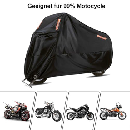 Motorcycle Cover Waterproof Motorbike Cover All Season 190T Durable Night Reflective Snow Cover with Lock-Holes & Storage Bag Vehicle Cover for Outdoor 116 x 41 x 49 inches - size: 116 x 41 x 49 inches