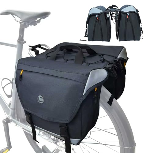 Bike Panniers, 25-35L Expandable Bike Saddle Bag for Rear Rack, Waterproof Large Capacity Reflective Strip Bicycle Panniers, Ebike Accessories for Commuter Grocery Shopping Travel Carrier - color: 25-35L Expandable
