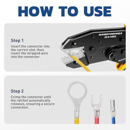 haisstronica Crimping Tool for Non-Insulated Terminal,AWG 22-8 Ratchet Wire Crimper Tool,Wire Terminal Crimper HS-7327