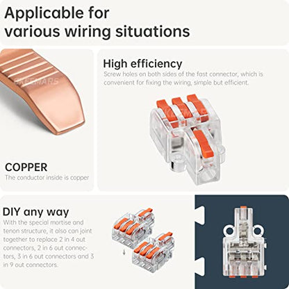 26Pcs Lever Wire connevtors,Compact Wire Splicing Connectors Kit 2, 3 and 5 Circuit Quick Connect Terminals 24-12 AWG (Clear) - color: Clear