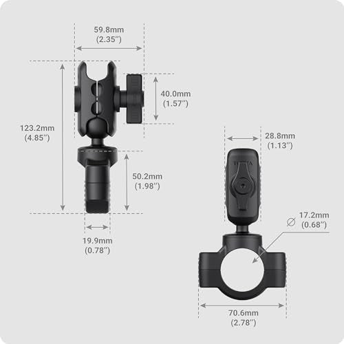 TUSITA Motorcycle Handlebar Mount - Small Base with Double Socket Arm Short - 1" B Size - size: Short Arm