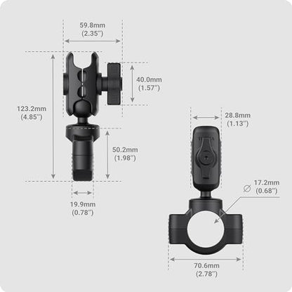 TUSITA Motorcycle Handlebar Mount - Small Base with Double Socket Arm Short - 1" B Size - size: Short Arm