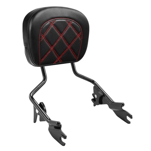 TCT-MOTORPARTS Black Sissy Bar Bracket Upright w/Red Stitching Backrest Pad Fit For Harley Touring Street Glide 2009-2023 - color: Black Upright Sissy Bar, size: Red Stitching Backrest