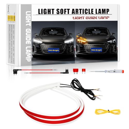 YM E-Bright Sequential LED DRL Strip Light, White Amber, 24inch/60CM | Turn Signal Blinker Indicator, For Cars Motorcycle, Flexible Exterior, Dual Color Flowing Switchback - color: White /Amber Switchback, size: 24 inch