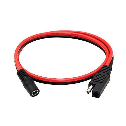 CERRXIAN 60cm 14AWG DC 5.5mm x 2.1mm Female to SAE 2 Pin Quick Disconnect Wire Harness Extension Cable for Portable Powers, Motorcycle Solar Panel Charger (F Black) - color: Female Black&Red