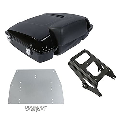 TCMT 5.5" Razor Motorcycle Trunk Box Backrest Pad Two Up Mounting Rack Metal Base Plate Fit For Harley Touring 2009-2013 Road Glide Road King Street Glide Pack - color: Chrome Lacthes Trunk+Pad+Black 2 up Rack+Plate