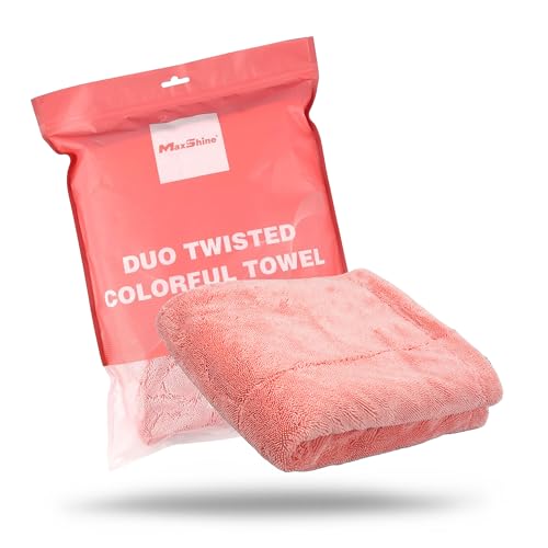 Maxshine 20" x 24" Universal Pink Car Drying Towel – 1200 GSM Rinse-Free Double-Sided Microfiber Towel – Plush, Super Absorbent for Car Wash & Detailing - size: 20" x 24" Pink