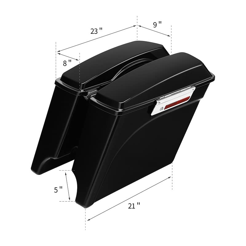XMT-MOTO 5" Vivid Black Stretched Extended Hard Saddlebags Fit for Harley Davidson Touring FLT FLHT FLHTCU FLHRC Road King Road Glide Street Glide Electra Glide Ultra-Classic 1993-2013 - color: Vivid Black/black Latches, size: Stretched