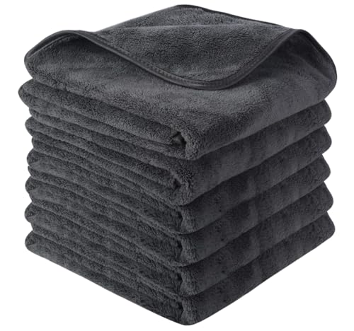 SINLAND Microfiber Car Drying Towels Ultra Absorbent,No Streaks,Scratches, or Water Spots,Wash Cleaning Auto Detailing Towels 380gsm 16inch x 24inch 6 Pack Grey - color: Grey, size: 16x24inch 6pack