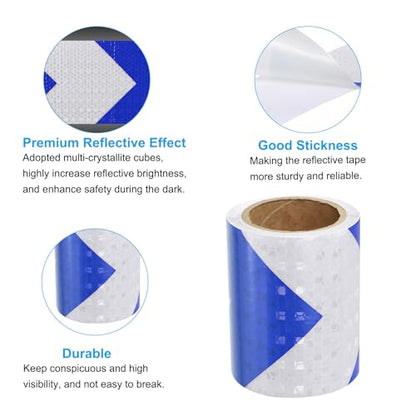 Reflective Tape, 1 Roll 3 Inch x 10 Ft Waterproof Self Adhesive High Visibility Caution Warning Safety Tape Reflector for Trucks Trailers Cars, Arrow Blue White