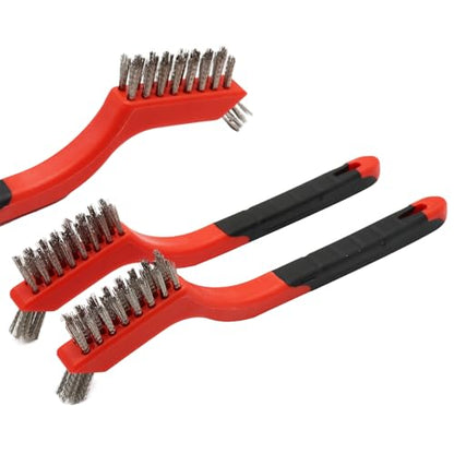 3PCS Stainless Steel Little Wire Brush Set, Curved Handle Brush for Cleaning Rust Removal in Holes DIY Enthusiasts - style: Red-Stainless Steel