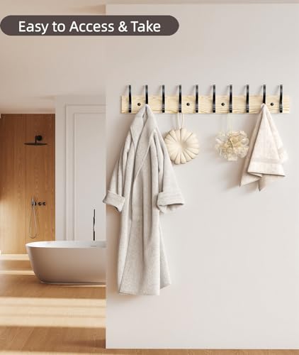 Optish 2 Pack Wooden Coat Rack Wall Mount, 16.1" Rustic Coat Hanger Hooks with 10 Double Hooks, Wall Coat Rack for Hat, Clothes, Bags, Jacket, Natural Wood - color: Natural Wood