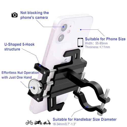 NineLeaf 10PK Bike Phone Mount Holder, Aluminum Motorcycle Phone Mount, Handlebar Mounted Cell Phone Holder for Bike, Camera Friendly, Rotatable, Universal Bicycle Phone Mount for 2.2-3.7 Inch Phones - color: 10PK
