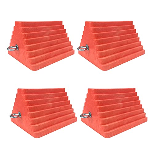 HOXWELL Premium 4 pcs Heavy Duty Wheel Tire Chocks, Vehicle Chocks with Eyebolt for Travel Trailers, Camper, Truck, Car and ATV 4 Pack, Orange - color: Orange-4 pcs