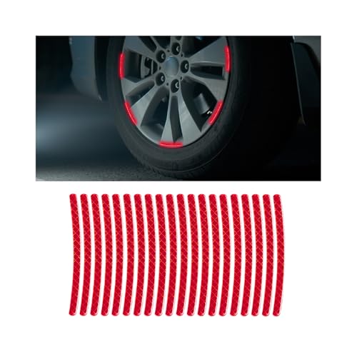 20PCS Reflective Car Wheel Decorative Stripe Stickers, Fluorescent Auto Night Safety Warning Sticker, Anti Scratch Waterproof Wheel Rims Tape Decal, Universal Vehicle Accessories (Red) - color: Red
