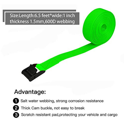 Premium Lashing Strap Short 1" x 6.5 ft, Cam Buckle Tie Down Straps Heavy Duty Secure Straps up to 700 lbs Capacity for Motorcycle,SUP, Kayak, Canoe, Surfboard, Cargo, Boat,Trailer, Luggage - color: Green 4pcs