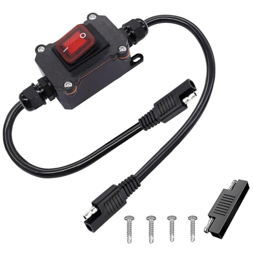 IP65 Waterproof SAE On/Off Rocker Switch with 1ft Cable, 12V/24V 30A Heavy Duty Inline Switch with SAE Male Female Connector for Car Motorcycle ATV Truck Solar Panel Battery Charger