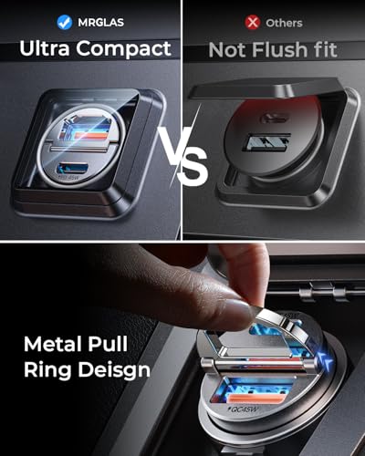 MRGLAS 90W USB C Car Charger Fast Charging,[Invisible Design] All Metal Car Charger USB C PD45W+QC3.0 Dual Port Cigarette Lighter RV Power Adapter for iPhone 17 16 Pro Max 15 Samsung S26 S25 Ultra - color: Black