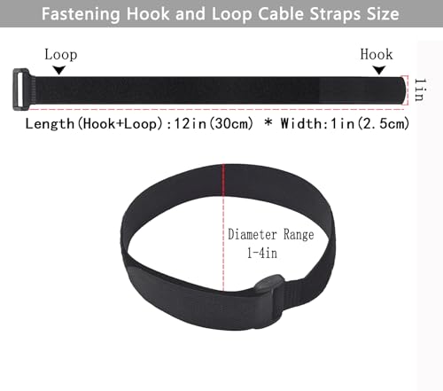 20 Pack (12 x 1 Inch) Reusable Fastening Cable Straps,Adjustable Multi-Purpose Hook and Loop Straps Nylon Cable Ties for Wire Cable Management Home Office Garage Outdoor Organization - size: 12'' x 1'' (Black)