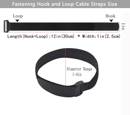 20 Pack (12 x 1 Inch) Reusable Fastening Cable Straps,Adjustable Multi-Purpose Hook and Loop Straps Nylon Cable Ties for Wire Cable Management Home Office Garage Outdoor Organization - size: 12'' x 1'' (Black)