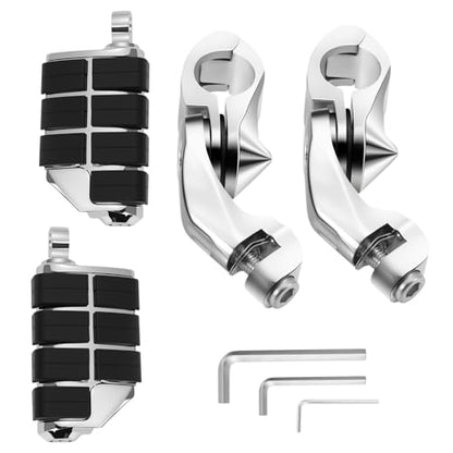 1.25" Motorcycle Highway Footpegs Adjustable Highway Pegs Compatible with Harley Davidson Touring Road King Road Glide Street Glide Electra Glide Sportster with 1 1/4" Highway Bar Chrome