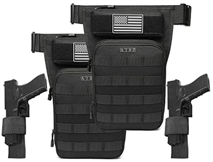 Motorcycle Tactical Drop Leg Thigh Bag with Holster Handgun Firearm Pistol Bag for Men Hunting Shooting Range Additional 3 Magazine Storage Slots - color: Black 2 Packs