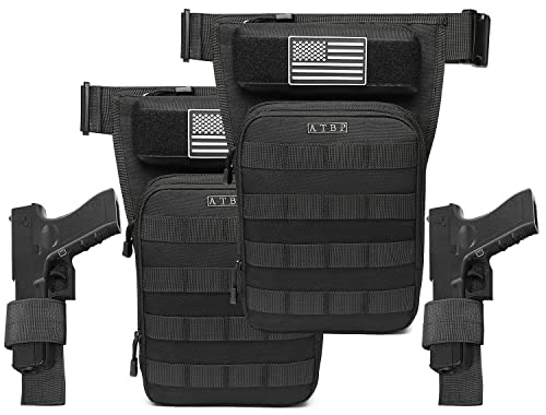 Motorcycle Tactical Drop Leg Thigh Bag with Holster Handgun Firearm Pistol Bag for Men Hunting Shooting Range Additional 3 Magazine Storage Slots - color: Black 2 Packs