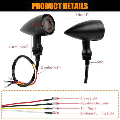 DREAMIZER Motorcycle Led Turn Signal Lights 2x, Bullet Blinker Motorcycle Rear Turn Signal Light Compatible with Harley Honda Yamaha Kawasaki (Black/Yellow Red Light) - color: B-Rear/Black shell + yellow-red light