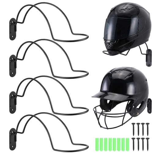 4 Pack Wall Mounted Helmet Rack, Storage Display Rack Helmet Holder Hook Heavy-Duty Metal Racks with Screws for Equestrian Motorcycle Baseball Hockey Rugby Helmets