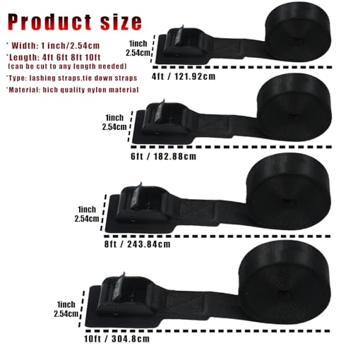 4 Pack Cam Buckle Tie Down Straps Adjustable Lashing Straps with Buckles, 1000LBS Break Strength for Bike Rack, Kayaks, Motorcycles, Truck, Cargo, Luggage, 1" x 6' - size: 1''×6'