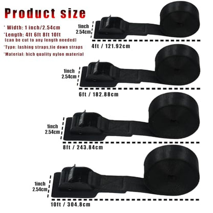 4 Pack Cam Buckle Tie Down Straps Adjustable Lashing Straps with Buckles, 1000LBS Break Strength for Bike Rack, Kayaks, Motorcycles, Truck, Cargo, Luggage, 1" x 10' - size: 1''×10'