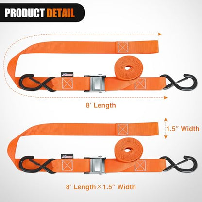 Nilight Motorcycle Tie Down Straps 1.5”×8’ Heavy Duty Cambuckle with Soft Loops Safety S-Hooks 3084Lbs Break Strength for Securing Dirtbikes ATV UTV - color: 1.5in x 8ft Motorcycle Tie Down Straps