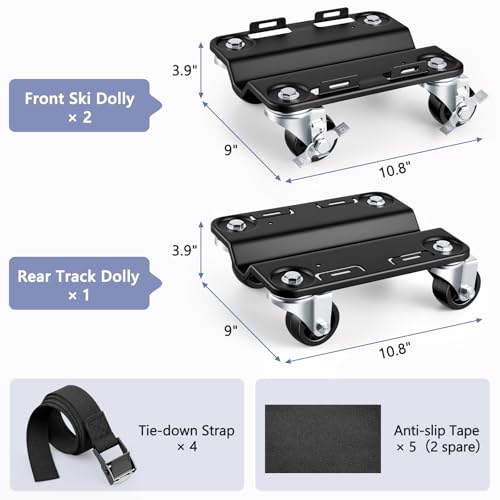 KEDSUM Heavy Duty Snowmobile Dolly Up to 1700LBS, Carbon Steel Snowmobile Moving Dolly Set with Upgraded Widen Casters, 2.5" Swivel Wheels with Brakes, Straps with Buckle Firmly Attaching on Skis - size: Standard Wheels