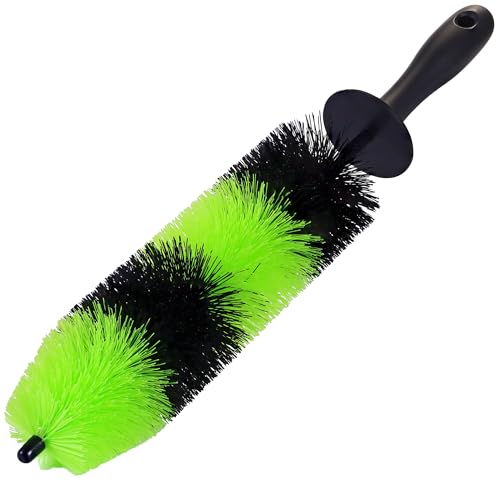 TAKAVU Master Wheel & Tire Brush, Easy Reach Rim Detailing Brush, Multipurpose Use for Wheels, Rims, Exhaust Tips, Motorcycles (Green) - color: Green & Black