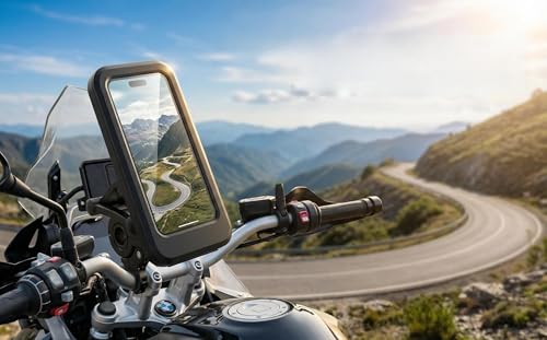 Waterproof Motorcycle Phone Mount, Full Protection Touchscreen Holder, IPX6 Water Resistant, High-Sensitivity PET Touch Film, Black