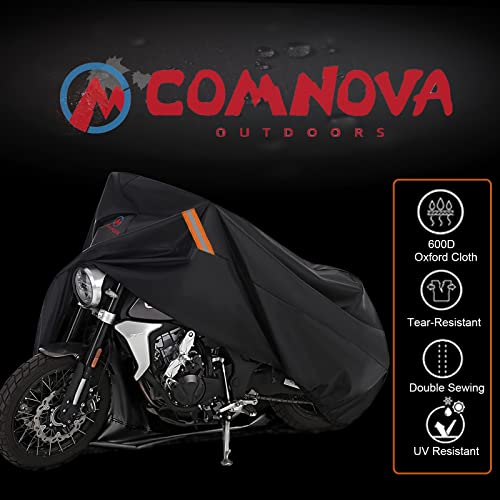 Comnova Motorcycle Cover 96 Inch - 600D Outdoor Moped Cover with Lock Hole Universal Fit, Heavy Duty & Waterproof Motor Cycle Protection for Harley, Honda, Kawasaki, Fit Up to 96" Motorcycles - size: Premium - 96 Inch