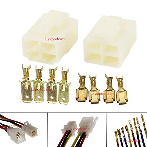 Lsgoodcare 20 Sets 6.3MM 4 Pin Way Electrical Automotive Wire Connector Kits Male Female Socket Plug Terminal for Motorcycle Car - color: 4PIN, size: 6.3MM
