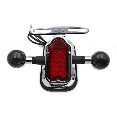 HTTMT- Motorcycle Chrome Smoke Metal Tombstone Brake Tail W/Light Signal Compatiable With Big Twin Motorcycle Bike [P/N: XH3118B-A-01-CD+SK] - color: Smoke