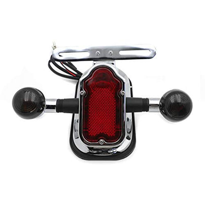 HTTMT- Motorcycle Chrome Smoke Metal Tombstone Brake Tail W/Light Signal Compatiable With Big Twin Motorcycle Bike [P/N: XH3118B-A-01-CD+SK] - color: Smoke