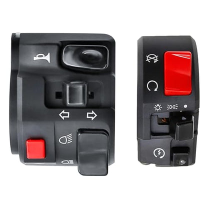 Universal 7/8" Left & Right Motorcycle Handlebar Mount Switch, Side ATV Handlebar Horn Button Turn Signal for Fog Lamp Horn Signal Wires Ignition Stop Control