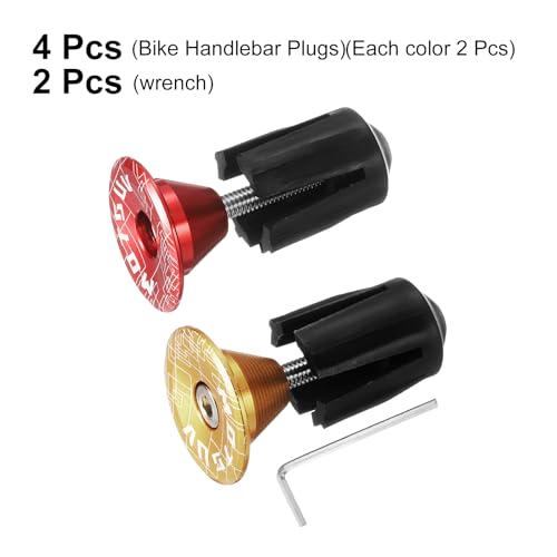 HARFINGTON 2Pair Bike Handlebar End Plugs Aluminum Bar End Caps 16-21mm Adjustment Expanding Locking with Tool for MTB Road BMX Fixed Gear Bike, Red Gold - color: Red Gold