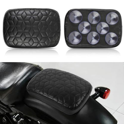 DREAMIZER Universal Black Motorcycle Solo Passenger Seat Rear Cushion 8 Suction Cups Compatible with Harley Davidson Sportster XL 883 1200 Forty Eight Dyna Chopper Bobber Custom (Diamond-Breathable) - style: Diamond Black (Breathable)